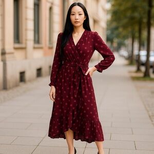 Elegant Burgundy Wrap Dress